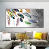 Абстрактная красочная картина на холсте с перьями, современная скандинавская настенная художественная картина, постеры и принты для гостиной, украшения дома