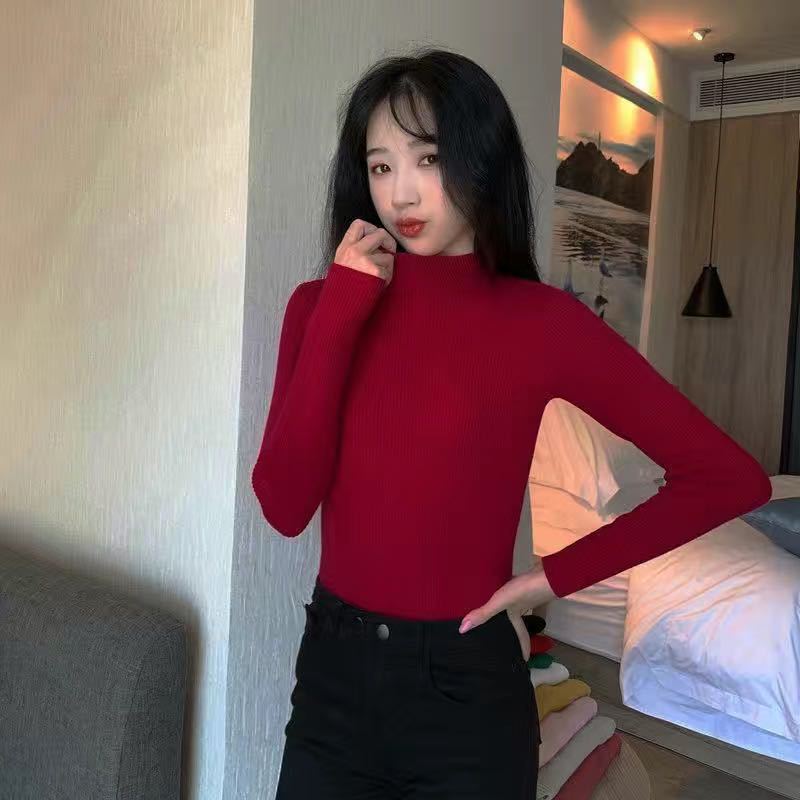 Women S Fitted Thin Long Sleeve High Neck Basic Knit Sweater