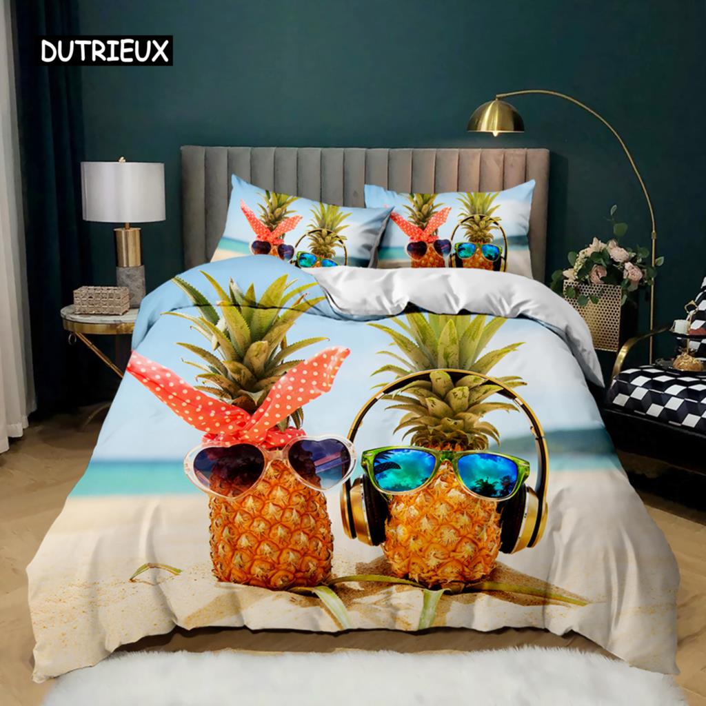 Pineapple Duvet Cover Set White Twin Bedding Set Teen Adults Yellow Abstract Tropical Fruits Pineapple Polyester Comforter Cover