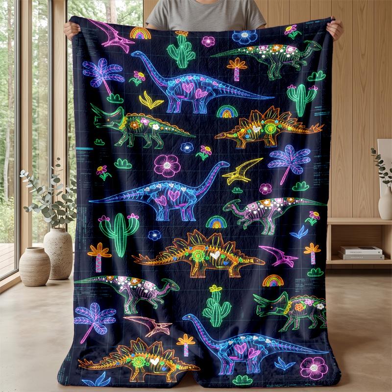 Neon Dinosaurs Galaxy Theme blanket Lightweight Warm Flannel Blanket Decorative Throw Blanket for Home Decoration