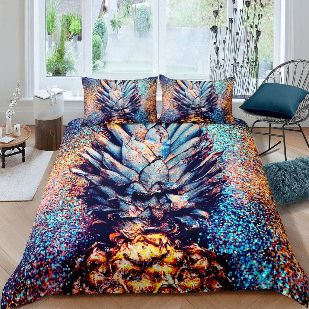 Комплект пододеяльников с рисунком ананаса, желтый фруктовый узор, размер King Queen, для детей, мальчиков и девочек, полиэстер, одеяло с наволочкой