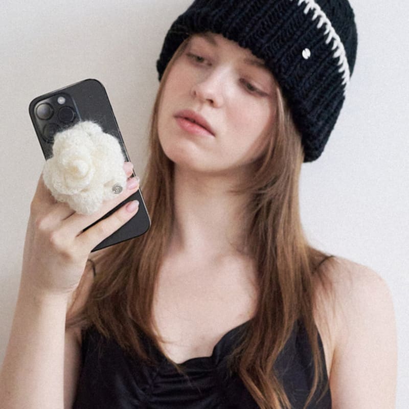 Slowslowly No.190 / Stitched Merino Wool Beanie _ Black & Cream