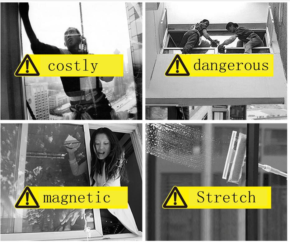 Multi Functional Telescopic Window Cleaner Double Sided Glass Wiper with Extension Pole Home Window Cleaning Tool Glass Scraper Brush