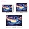 2D Fantasy Ocean Wave Backdrop Purple Starry Sky Moon Photo Background