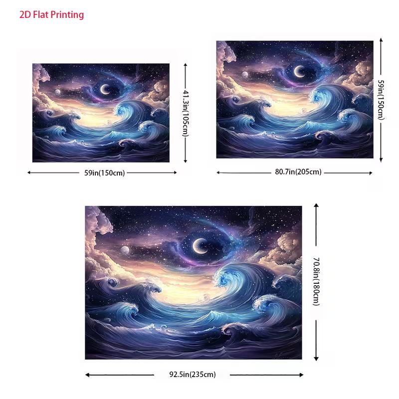 2D Fantasy Ocean Wave Backdrop Purple Starry Sky Moon Photo Background