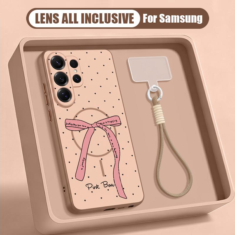 Чехол с принтом розовых бантиков для Samsung S26 Ultra S25 FE S24 S24 Plus A57 A37 A17 A56 A36 A16 A55 A35 A15 A54 5G Гибридный Магнитный Матовый Чехол