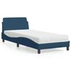VidaXL Bed with Mattress Blue 90x200 Cm Fabric, Bedroom Furniture, Single Bed, Curved Bed Frame, Slatted Base, Bed In 3208330