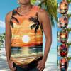 Hawaiian Tanks For Men Casual Fashion Sleeveless Summer Beach Printed Round Neck Tank Top