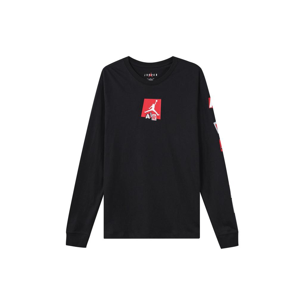 Jordan Спортивная повседневная футболка с круглым вырезом и длинным рукавом с принтом, мужские топы, черные FD7018-010