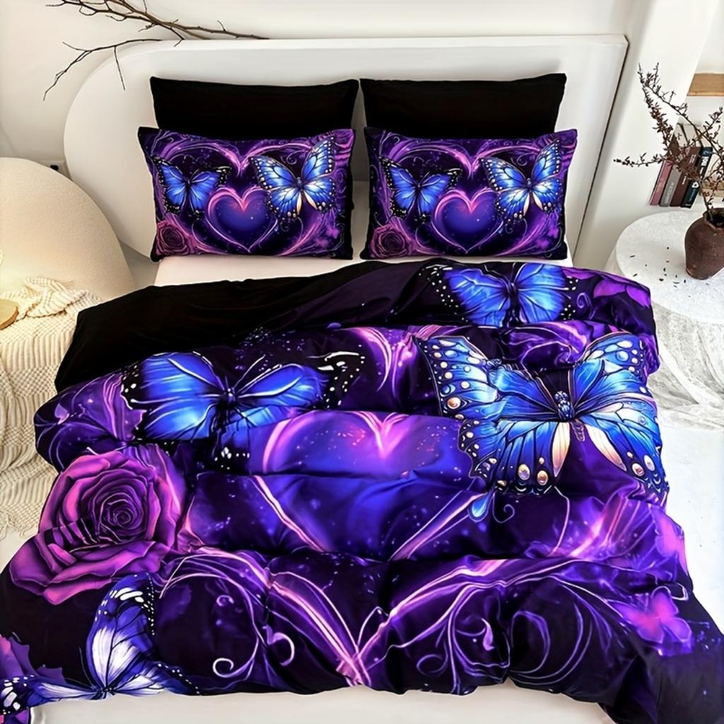 Butterfly Heart Digital Printed Bedding Set Cozy Soft Duvet Cover King Queen Twin Single Size Bithday Gift Bedroom Decoration