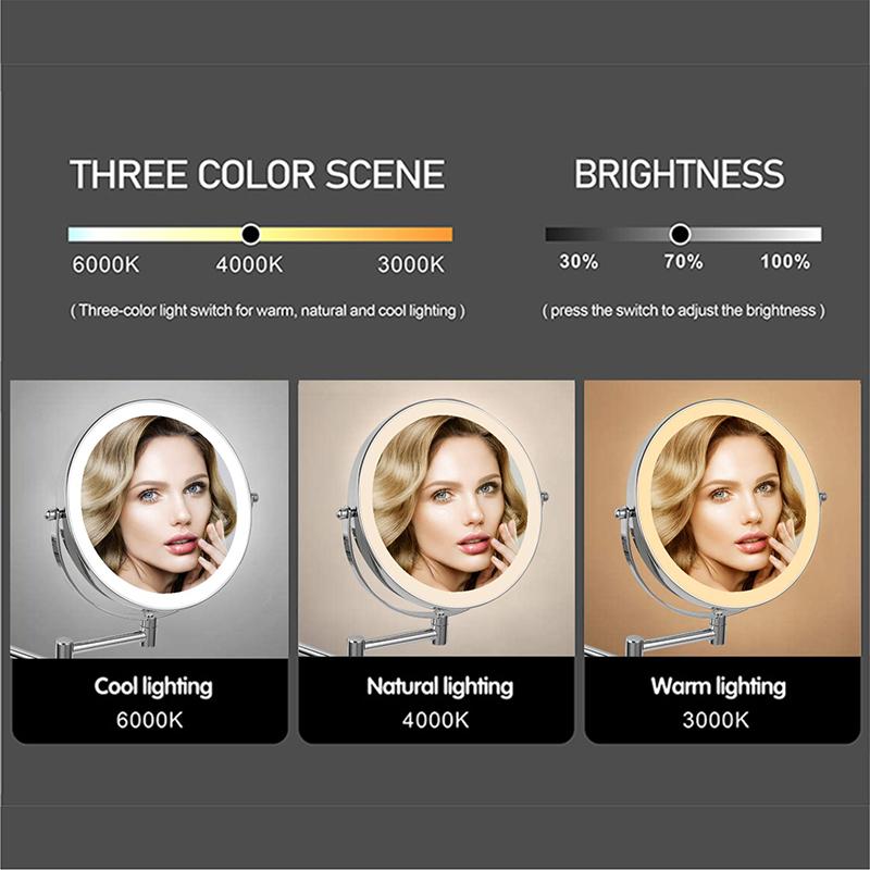 8 Inch Wall Mounted Makeup Mirror 5/7/10X Magnifying Double Side Folding Arm Extend USB Charging Bathroom Smart Cosmetic Mirrors