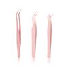 Set of 3 Glue-Free False Eyelash Tweezers, Low-Viscosity, Curved, Compatible with Adhesive False Eyelashes, Ideal for Curly Lashes, Lightweight, Stain