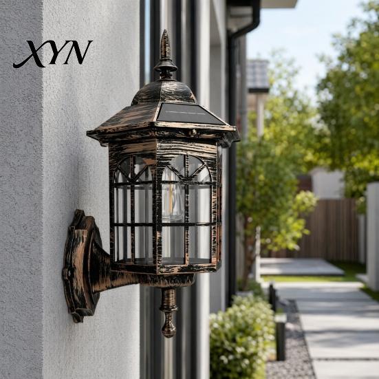 Automatic Dusk To Dawn Solar Light Vintage Wall Light, Motion Sensor Outdoor Sconce with Glass European Style Lamp Shade, Waterproof Garden