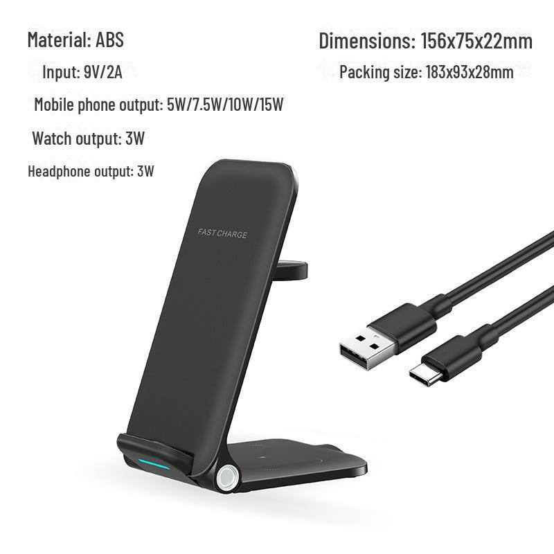 3-in-1 Vertical Folding 15W Wireless Charger for Apple iPhone 14, Earphones, and Watch