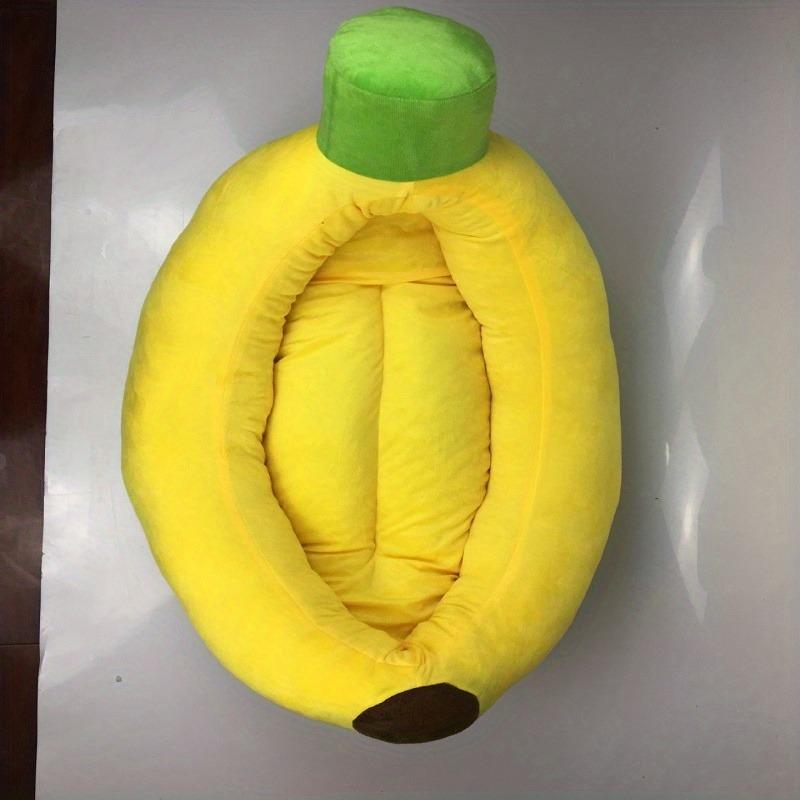Banana-shaped plush pet bed for small/medium dogs, no assembly, soft & easy to clean