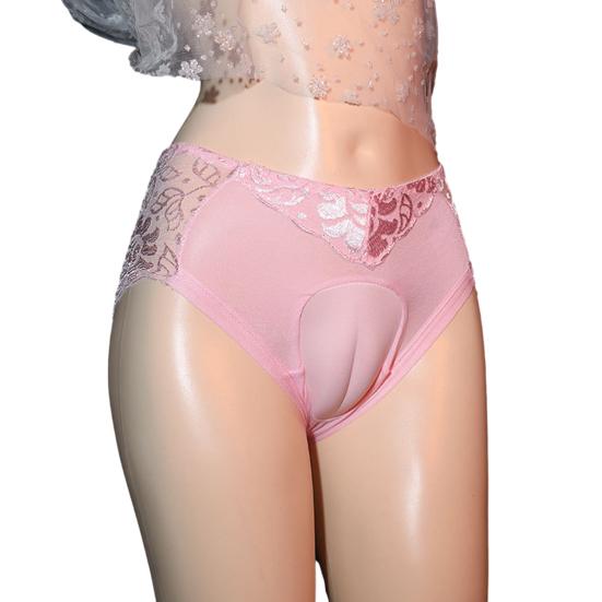 Men Crossdresser Briefs FALSE Vagina Design Briefs Low-rise Lace Stitching Panties Sexy Cross
