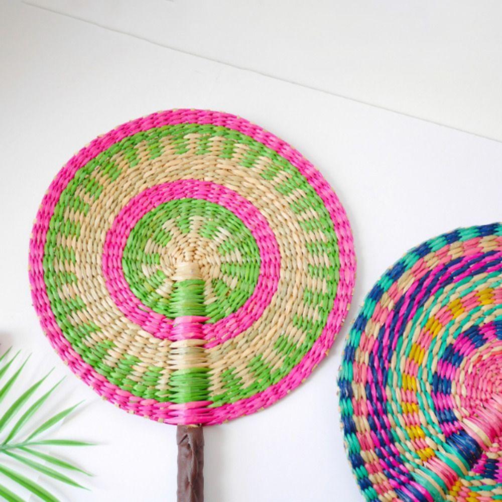 Colorful Striped Patterns Hand Braided Fan Bohemian Cattail Fan  School/Office