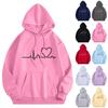 Women's Casual Comfort Plush Long Sleeve Loose Neck Pullover Heart Beat Print Hoodie