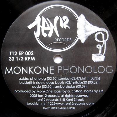 12-дюймовая пластинка MONK ONE - Phonolog T12EP002 Ten12 Records 2005 US Рэп и хип-хоп/R&B Б/У