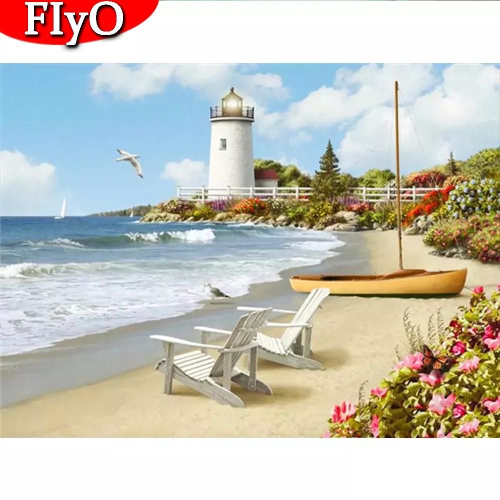 5D Алмазная картина с полной дрелью Приморский пейзаж Искусство Стразы Алмазная вышивка Пляжная вышивка крестиком Рукоделие Настенное искусство