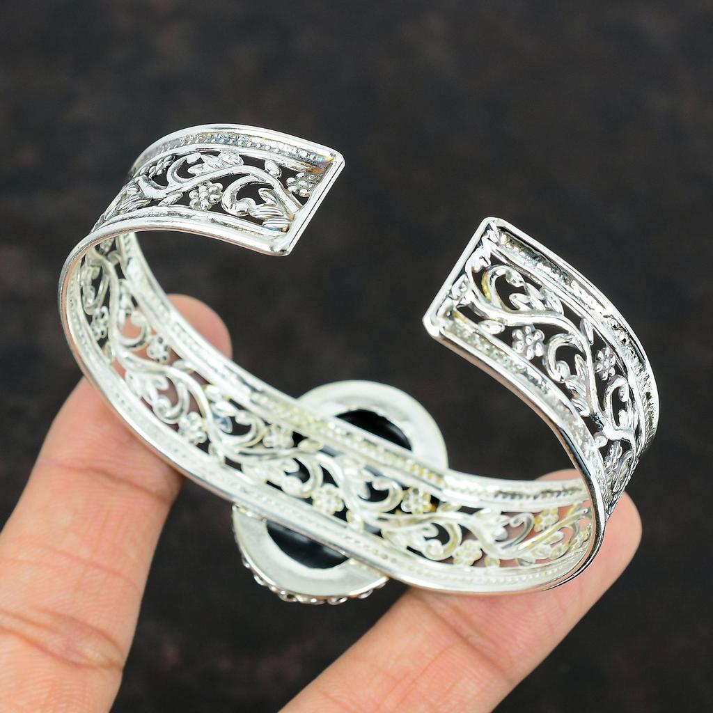 Shungite Bangle Handmade Gemstone Jewelry Designer Cuff Bracelet 925 Sterling Silver Bangle Adjustable Cuff Bracelet Silver Jewelry For Gift