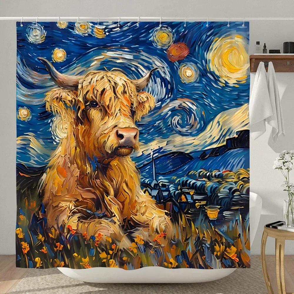 Смешная шторка для душа с хайлендской коровой, деревенская, с мультяшным животным, детская занавеска для ванной, полиэстеровая ткань, домашний декор для ванной