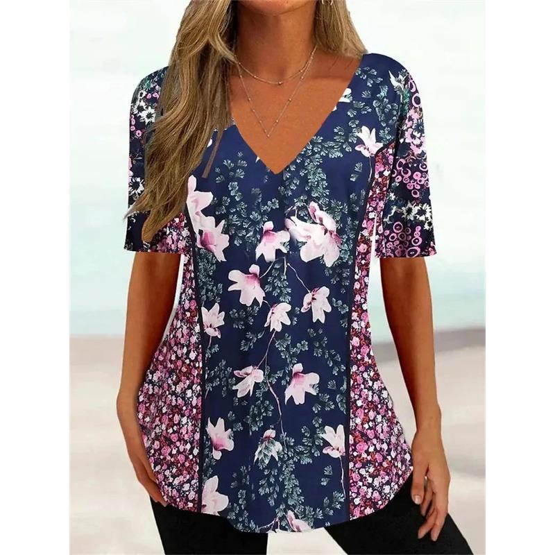 Plus Size Simple Women's T-shirt 3d Wave Curve Tee Fashion V-neck Summer Short Sleeve Loose Streetwear Female Clothes Casual Tshirt Ladies