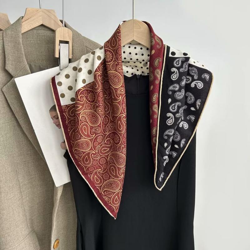 Colored leaves double-sided heterochrome silk wool silk scarf women's new thermal shawl light luxury versatile silk wool scarf