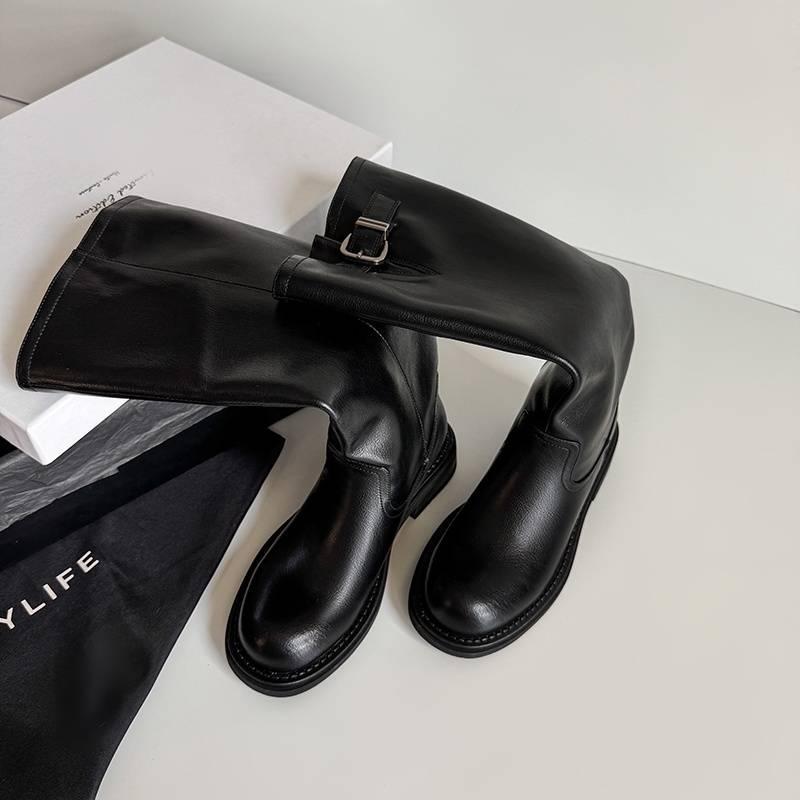 Осенне-зимние женские кожаные сапоги кожаные большого размера женские сапоги средний каблук голенище коровья кожа универсальные высокие сапоги новые ботинки мартин женские