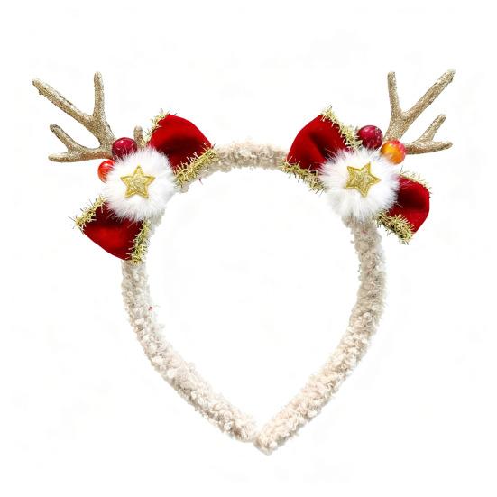 Рождественская повязка на голову для женщин, флисовая повязка с рогами оленя, с бантом и помпонами, для рождественской вечеринки, аксессуар для косплея на Хэллоуин