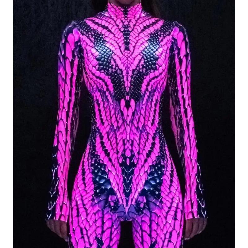 Женский Хэллоуин Комбинезон с длинным рукавом с цифровым принтом, облегающий боди, костюм для косплея