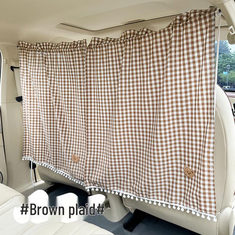 Checkered Bear Retractable Car Partition Curtain: Sunshade & Heat Insulation for Privacy