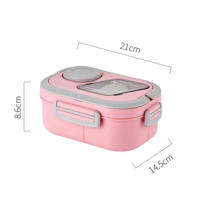 Портативный ланч-бокс с ручкой 1200 мл, двухслойный герметичный бенто-бокс для офисных работников, студентов, контейнеры для еды с микроволновым подогревом