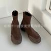2025 Autumn and Winter New~ Comfortable and Versatile Thick-heeled Short Boots Women's Commuting Round Head Height Increase 4cm Thick-soled Martin Boo