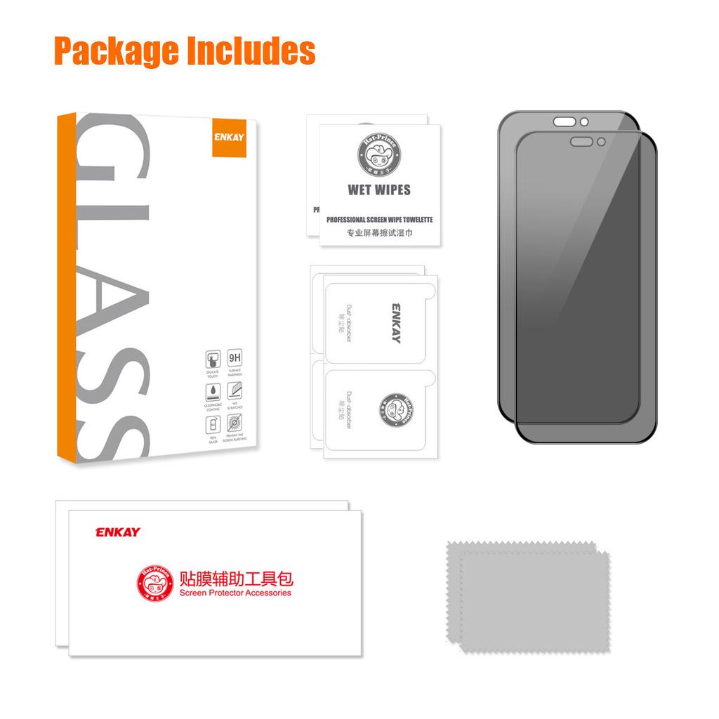 ENKAY HAT PRINCE 2Pcs For iPhone 15 Plus Screen Protector Privacy Protection Anti-explosion Film