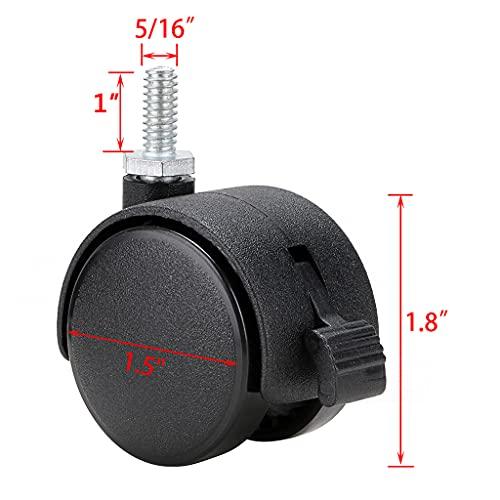 4 шт. 1,5-дюймовые нейлоновые пластиковые поворотные ролики с тормозами, диаметр стержня 5/16 дюйма для офисного стула, игрового стула, кухонной полки, дивана