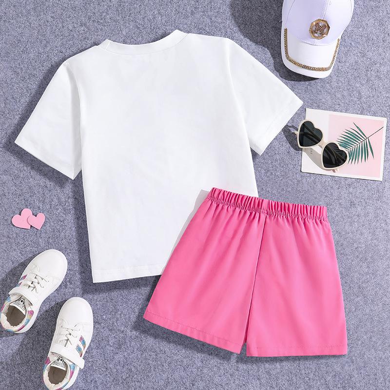 Повседневный костюм для девочек, летний детский модный костюм с принтом «любовь» с короткими рукавами и шортами