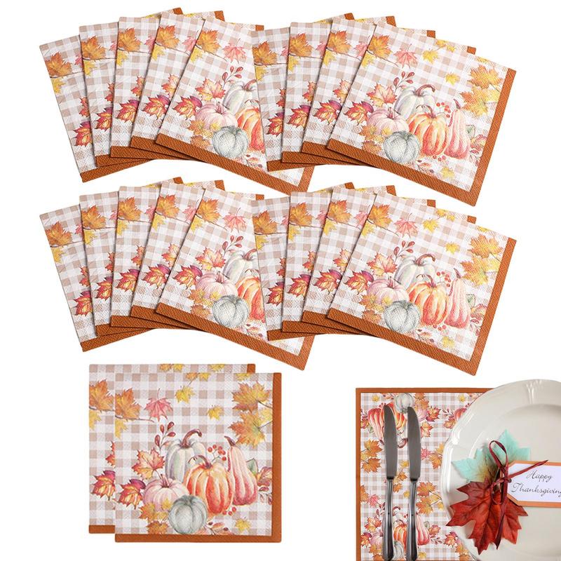 Halloween Pumpkin Maple Leaf Thanksgiving Theme Pumpkin Napkins Disposable Tableware Maple Leaf Pumpkin Pattern Napkins