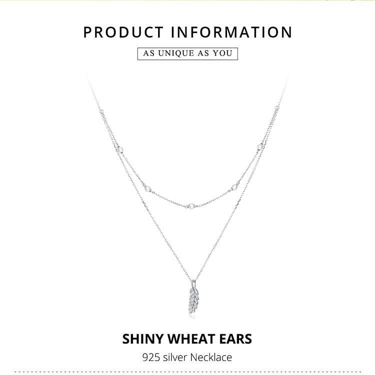 BAMOER 925 пробы посеребренное платиновое блестящее ожерелье с подвеской в виде колосьев пшеницы для женщин, цепочки и ожерелья