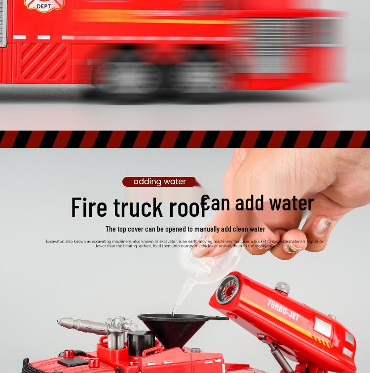 (Boxed) 1:32 Alloy Fire Truck Engineering Model Toy Ornament with Water Spray Simulation