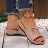 2025 new foreign trade summer slope heel fish mouth slippers women's shoes casual large size thick heel slippers bow solid color