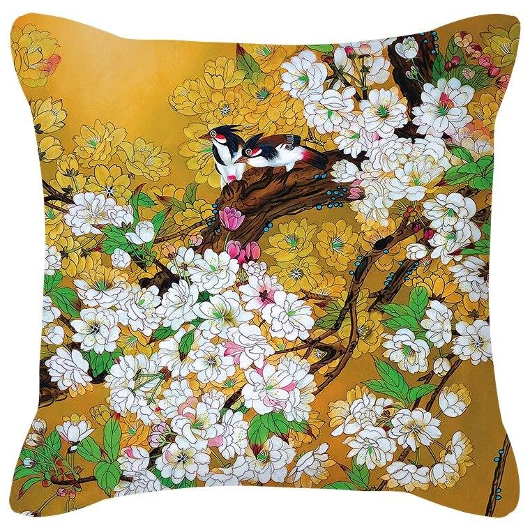 Подушка с цветком сливы, подушка с фламинго, черешней, домашний стул, украшение для дивана, желтая наволочка