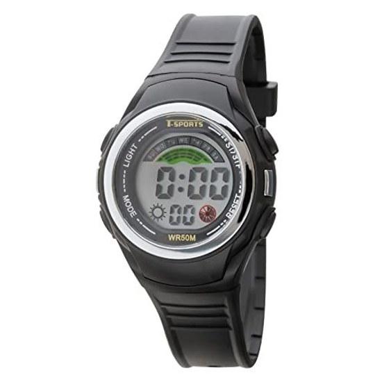 Цифровые часы CREPHA T-SPORTS Многофункциональные Водонепроницаемые 5 АТМ Секундомер Большой Экран Полиуретановый Ремешок Черные Мужские Спортивные TS-D158-BK