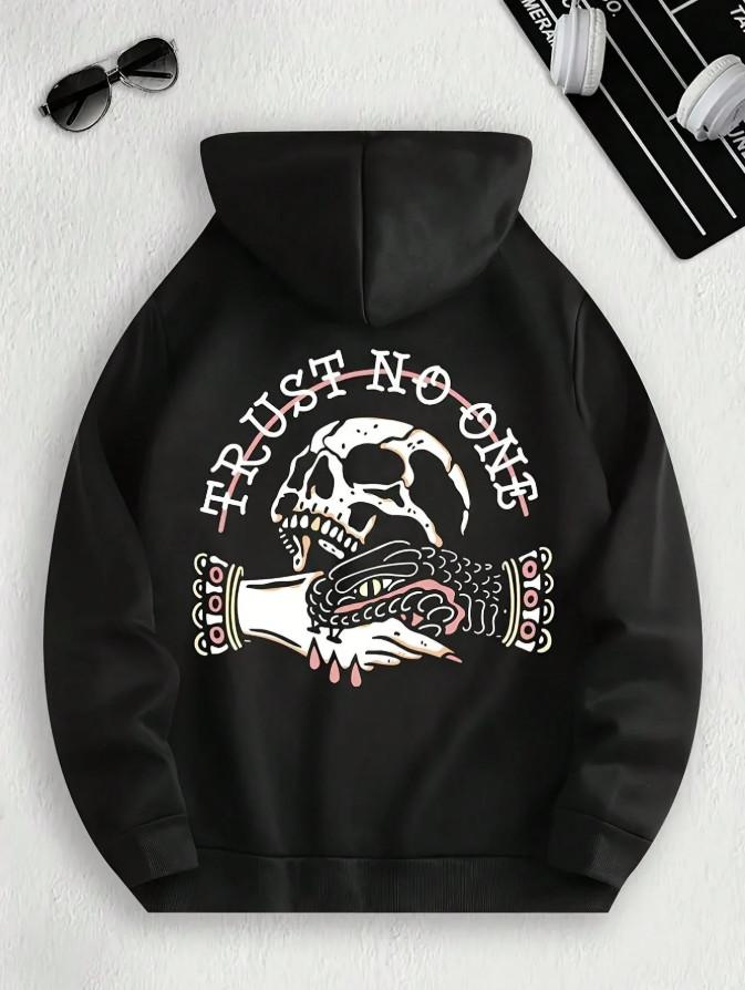 "TRUST NO ONE" Skull Gothic Unisex Pocket Adjustable Hood Streetwear Hoodie