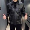 Зимняя эластичная тонкая мужская мотоциклетная куртка из искусственной кожи в стиле ретро с объемными карманами и металлическими пуговицами, мягкая кожаная куртка в рабочем стиле