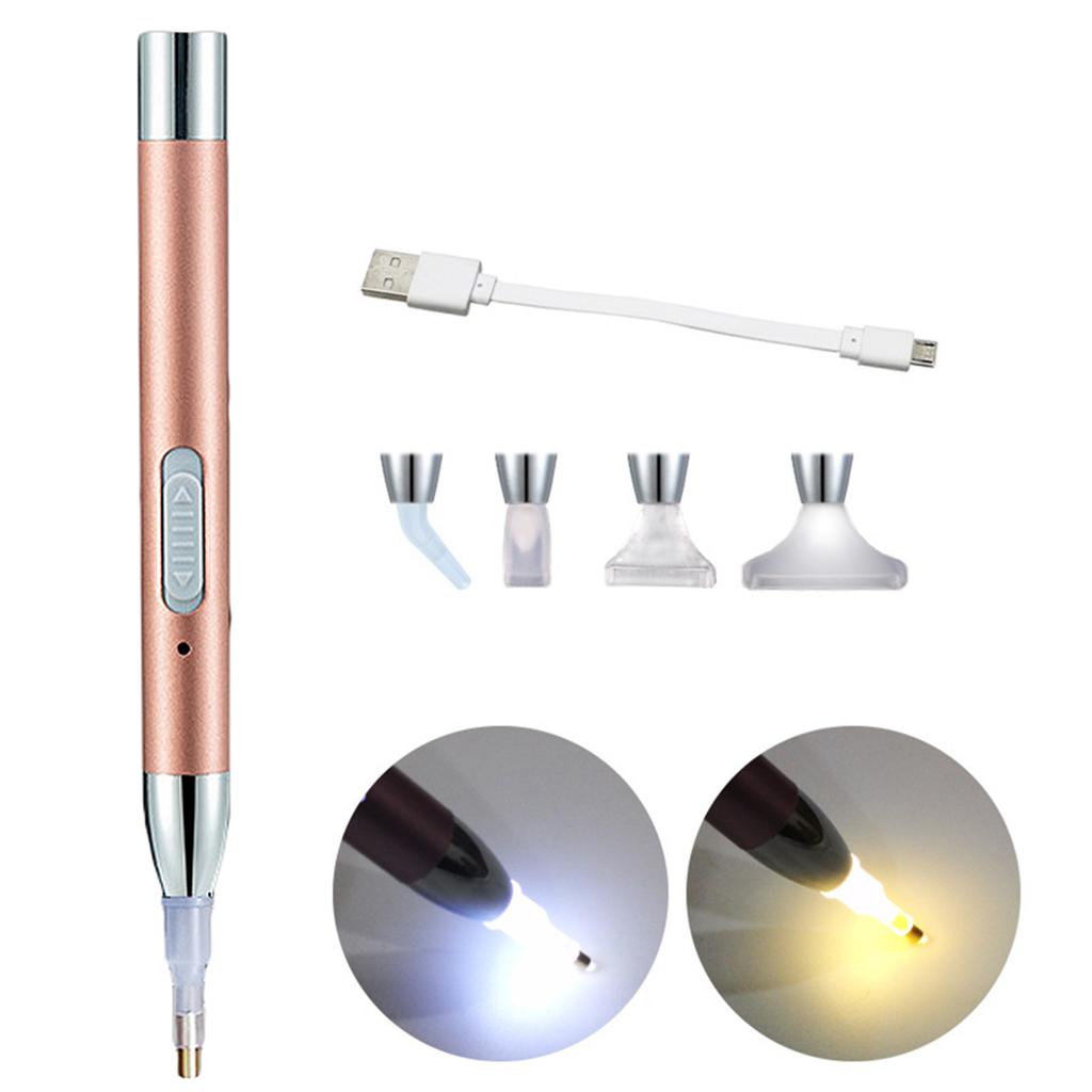 Новая USB перезаряжаемая осветительная дрель с 4 головками, 5D алмазная живопись, аксессуары для вышивки, инструменты «сделай сам»