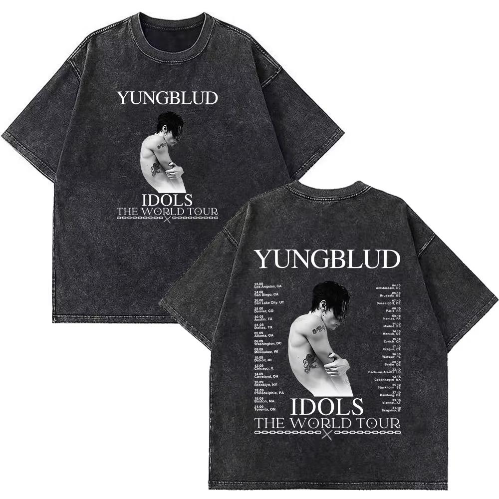 Yungblud IDOLS Мировой Тур Мерч Ретро Стирка Футболка Мужская Женская Хип-Хоп Рок Короткий Рукав Футболки Оверсайз Футболки