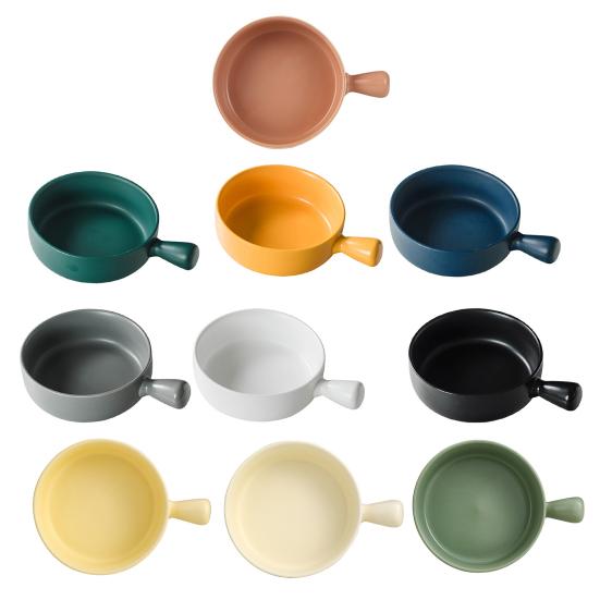 Ceramic Baking Bowl Microwave Safe Oven Dish with Handle Heat Resistant Soup Crock Easy Clean Dishwasher Safe Small Soup Bowl for Onion Soup
