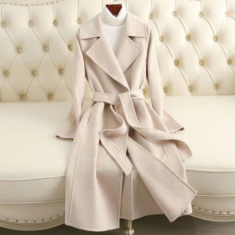 "2024 Trendy Women's Slim Double-Sided Wool Belt Coat for Autumn/Winter"