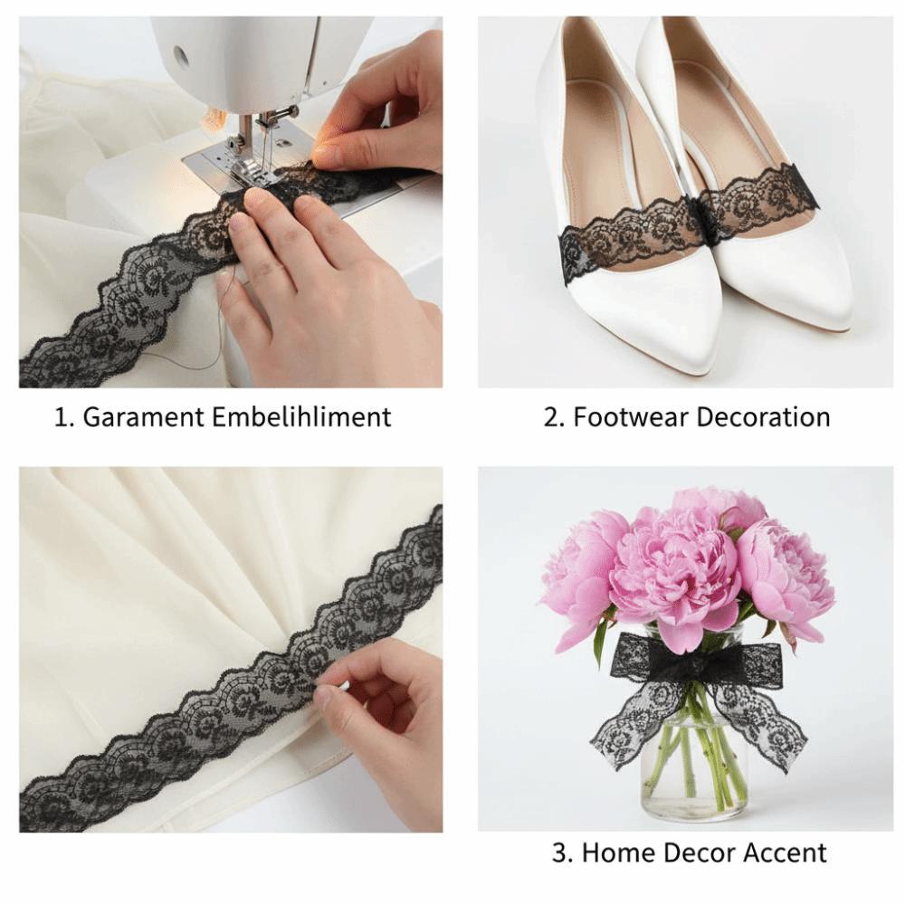 1pcs 10 Yards Length Lace Ribbon Trim Black Elastic Lace Trim Stretch Lace Fabric For Sewing